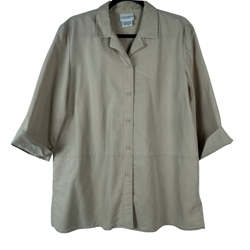 Jaclyn Smith Classic Womens Button Down Shirt 3/4 Sleeve Tan Large - Picture 2 of 10